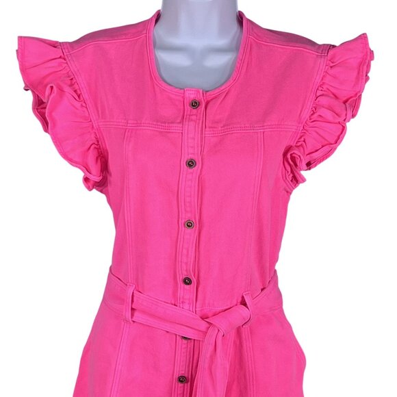 Day + Moon NWT Womens S Barbiecore Pink Denim Romper Ruffle Sleeve Beachy Girly - Picture 5 of 16